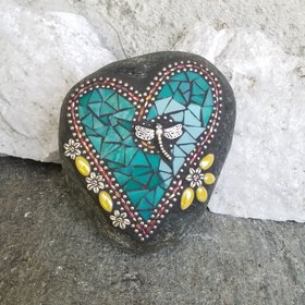 Teal Mosaic Heart Garden Stone, GardnerGift, Garden Decor