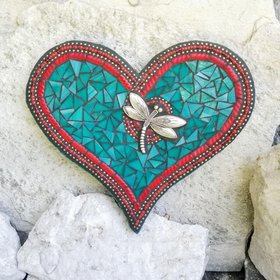 Teal and Red Wall Hanging Heart, Mosaic / Porch Decor, Wall Decor
