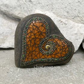 Amber/Gold Mosaic Heart, Garden Stone, Garden Decor, Home Decor, Gardener Gift