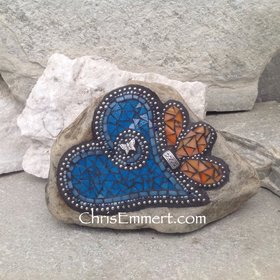 Mosaic Heart, Mosaic Rock, Mosaic Garden Stone, Cornflower Blue,  Garden Rock, Home Decor, Gardener Gift