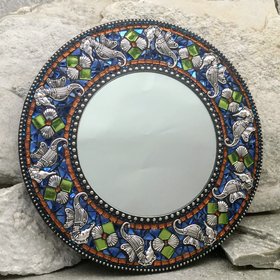 Seahorse and Shells Mosaic Mirror, Round Mosaic Mirror, Home Decor