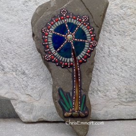 Tree Mosaic Rock, Gardener Gift, Home Decor, Mosaic Garden Stone