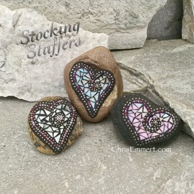 Iridescent White Garden Stone/Paperweights #5 Group Mosaic Heart, Mosaic Rock, Mosaic Garden Stone, Home Decor, Gardening, Gardening Gift,