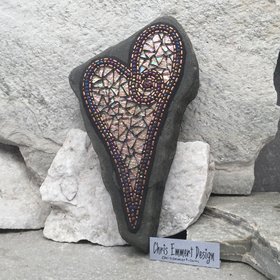 Iridescent Copper Mosaic Heart, Garden Stone, Mosaic, Garden Decor