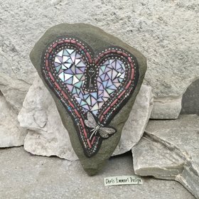 Dragonfly mosaic heart with key hole