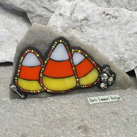 3 Candy Corn Mosaic on White Stone / Garden Stone