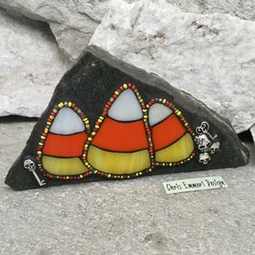 3 Candy Corn Mosaic on Gray Stone / Garden Stone