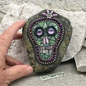 Purple and Green Skull / Day of the Dead / Skull Mosaic  / Garden Stone