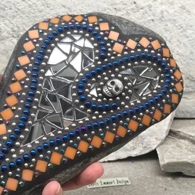 Skull Mirror Heart, Mosaic, Garden Stone,  Gardener Gift, Home Decor, Garden Decor