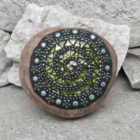 Green Mosaic Swirl,  Mosaic Garden Stone. Gardener Gift