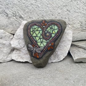 Pale Green Heart Garden Stone, Mosaic, Garden Decor