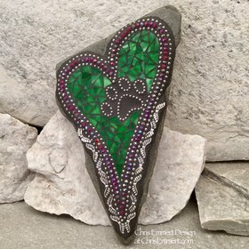 Pet Memorial Heart Garden Stone, Mosaic, Garden Decor, Pawprint