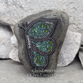 Mosaic Butterfly Rock Garden Stone