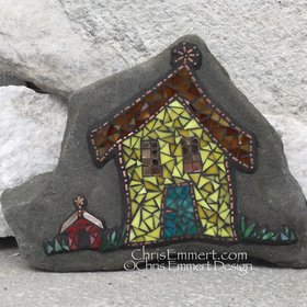 Crooked House Mosaic Rock, Gardener Gift, Home Decor, Mosaic Garden Stone