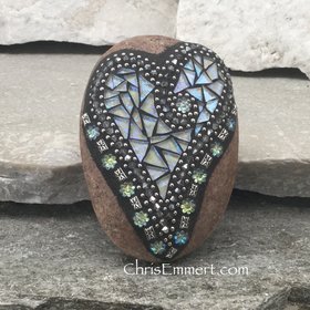 Iridescent White Mosaic Heart, Mosaic Rock, Mosaic Garden Stone, Home Decor, Gardening, Gardening Gift,