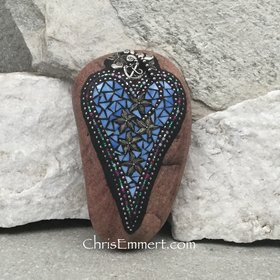 Blue Heart, Shells and Starfish, Garden Stone, Mosaic, Garden Decor