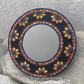 Yellow /Orange and Blue Mosaic Mirror, Round Mosaic Mirror, Home Decor