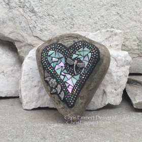 Iridescent Light Green Heart, Mosaic Paperweight / Garden Stone