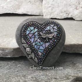 Iridescent White Heart, Mosaic Paperweight / Garden Stone