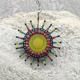 Dark Pink w/Yellow Sun Garden Spinner, Green/Orange Rays, Home Decor, Garden Decor, Gardening Gift,