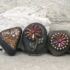 Garden Stone/Paperweights #3 Group Mosaic Heart, Mosaic Rock, Mosaic Garden Stone, Home Decor, Gardening, Gardening Gift,