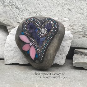 Purple Heart, Pink Petal Flower, Garden Stone, Mosaic, Garden Decor
