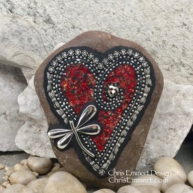 Sparkly Red Valentine Heart, Garden Stone