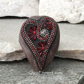 Crystal Red Valentine Heart, Mosaic Paperweight / Garden Stone