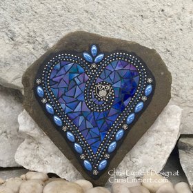 Iridescent Blue Heart, (3) Garden Stone, Mosaic, Garden Decor