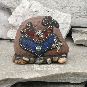 RedBird on a Blue Heart Mosaic -Garden Stone