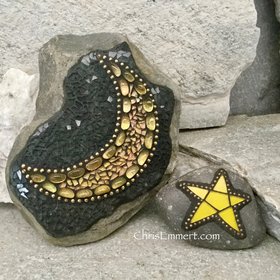 Moon and Star Mosaic / Porch Decor, Garden stone