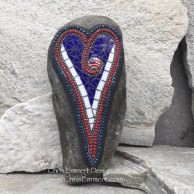 Americana Mosaic Heart, Mosaic Rock, Mosaic Garden Stone,