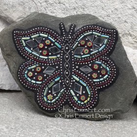 Red and Mirror Butterfly Mosaic -Garden Stone