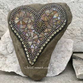 Iridescent Butter Cream Heart, Garden Stone, Mosaic, Garden Decor