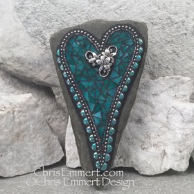 Turquoise Mosaic Heart Garden Stone