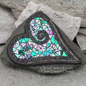 Mosaic Heart, Iridescent Green Heart, Mosaic Rock, Garden Stone, Home Decor, Gardener Gift, Garden Decor,