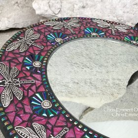 Purple Dragonfly Mosaic Mirror, Round Mosaic Mirror, Home Decor