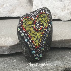 Yellow Mosaic Heart, Mosaic Rock, Mosaic Garden Stone, Home Decor, Gardening, Gardening Gift,