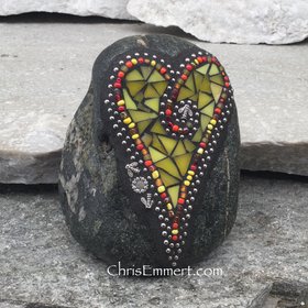 Yellow Mosaic Heart, Mosaic Rock, Mosaic Garden Stone, Home Decor, Gardening, Gardening Gift,