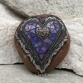 Purple Angel Wing Mosaic Heart, Mosaic Rock, Garden Stone, Home Decor, Gardener Gift, Garden Decor,