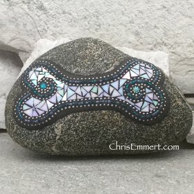 Iridescent White Bone, Pet Mosaic Garden Stone /Blues