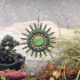 Sun Face Garden Spinner, Green Rays, Home Decor, Garden Decor, Gardening Gift,