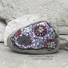 Iridescent White Mosaic Pet Memorial, Mosaic Rock, Mosaic Garden Stone, Home Decor, Gardening, Gardening Gift,