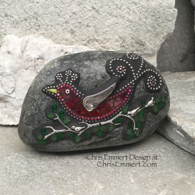 Red Bird on a Branch Mosaic-Garden Stone