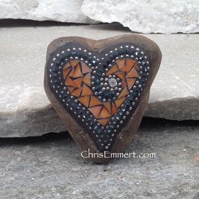 Orange Mosaic Heart, Mosaic Rock, Mosaic Garden Stone, Home Decor, Gardening, Gardening Gift,