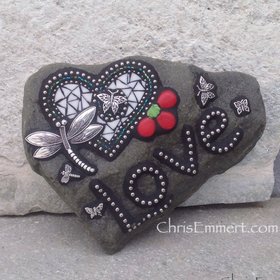 Special Price #2 Love Rock, Heart, Dragonfly, Garden Stone, Mosaic, Garden Decor