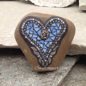 Sky Blue Angel Wing Heart, Paperweight, Garden Stone, Mosaic, Garden Decor