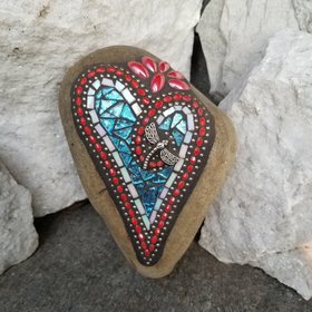 Americana Heart Mosaic / Garden Stone, Dragonfly