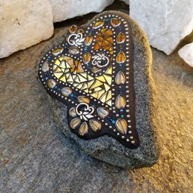 Gold Mirror Heart, Garden Stone, Mosaic, Garden Decor