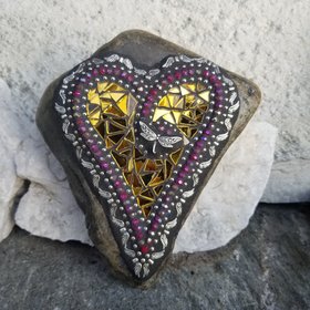 Gold Mirror Angel Wing Heart, Garden Stone, Mosaic, Garden Decor